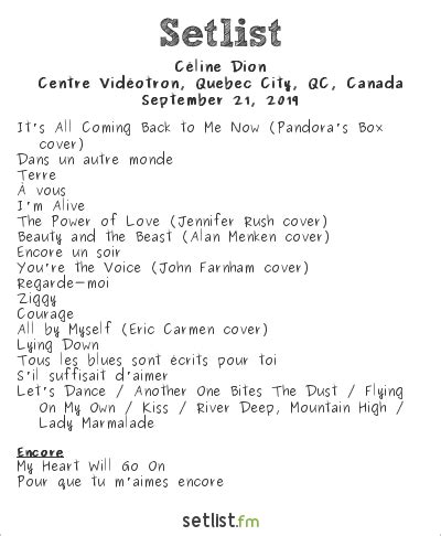 celine dion tour setlist